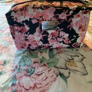 Nicole Miller pink Flower Pattern with black Background Travel Bag